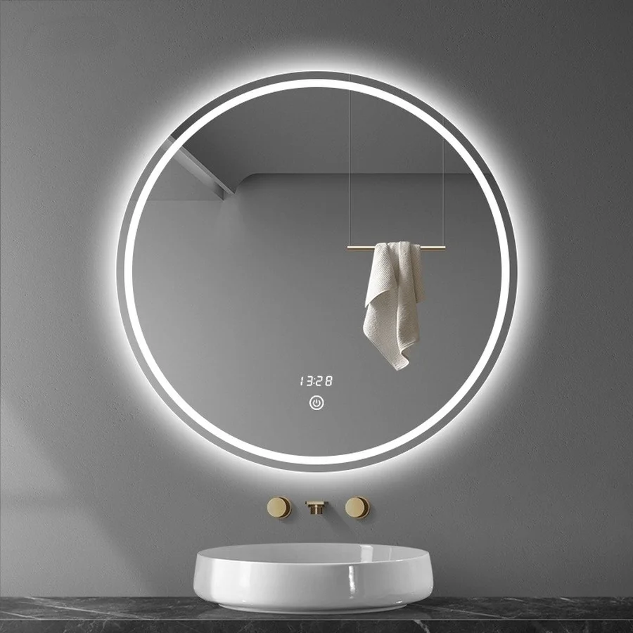 Modern Light Control Mirror Smart Bathroom Touch Switch Mounted Round Mirror Makeup Wall Hanging Espejo Redondo Bathroom Fixture