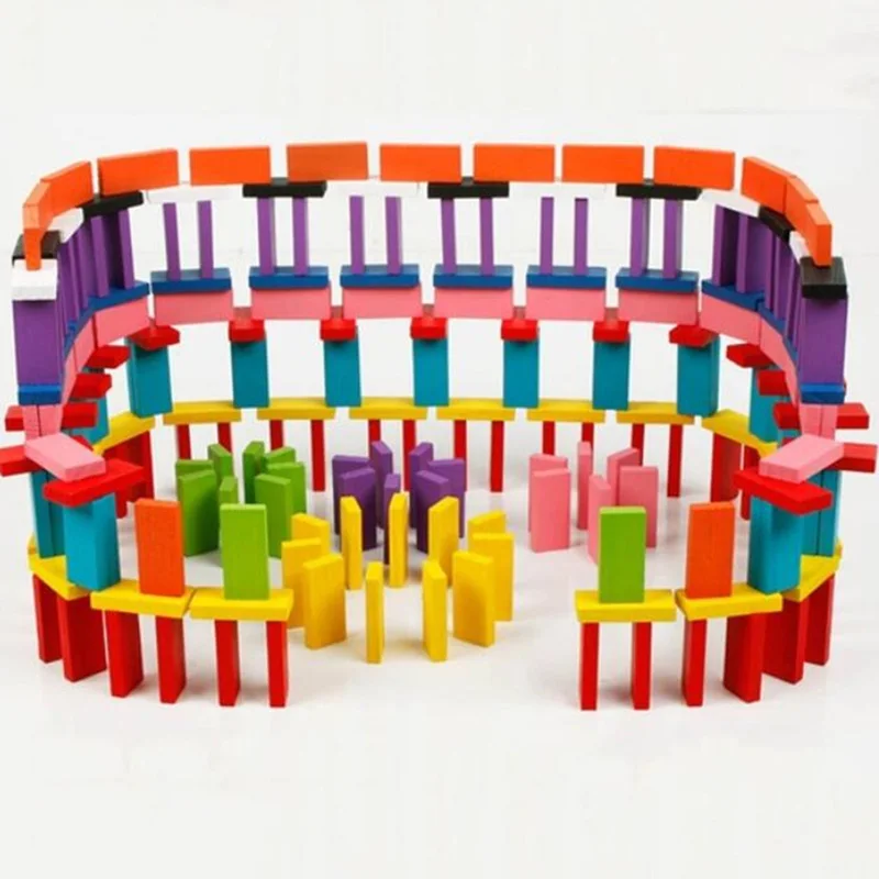 Juego de dominó de madera para niños, juego de bloques de dominó de colores, juegos de dominó de aprendizaje temprano, juguetes educativos para niños, 120 unids/set