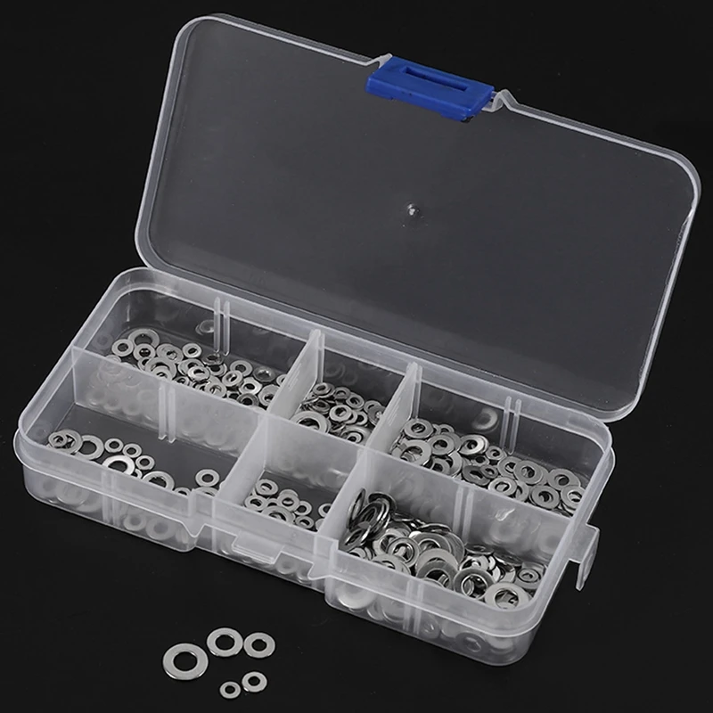 500Pcs/Set M1.6 M2 M2.5 M3 M4 M5 Stainless Steel Flat Washer Plain Washer Gaskets Assortment Kit