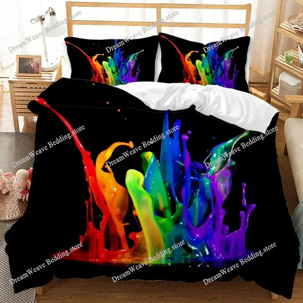 Bedding Decor Abstract Duvet Cover Set, Grunge Style, Dirty Look with Colorful Watercolor Stains, Liquid Splashes, Polyester Bed