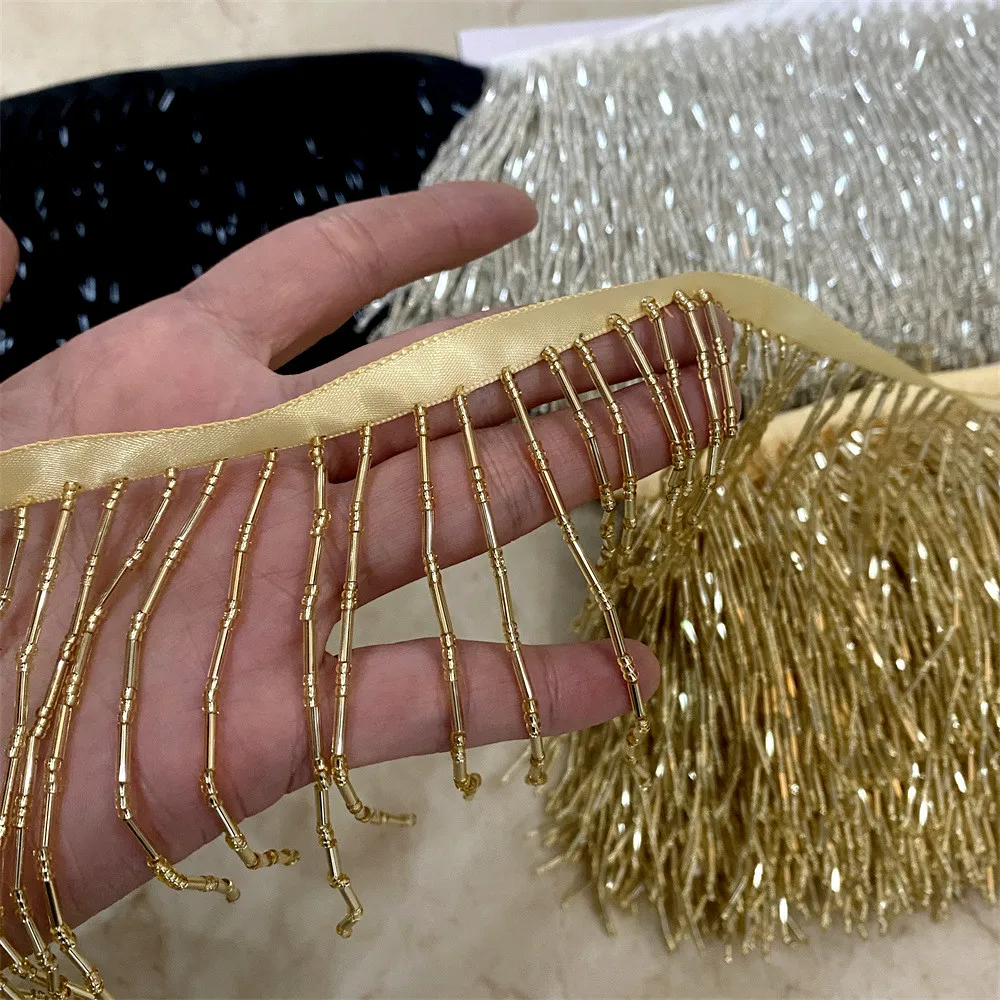 10Yards gold silver black the length 10cm  Glass Beaded Fringe Tassle  Lamp Costume Trim Crafts