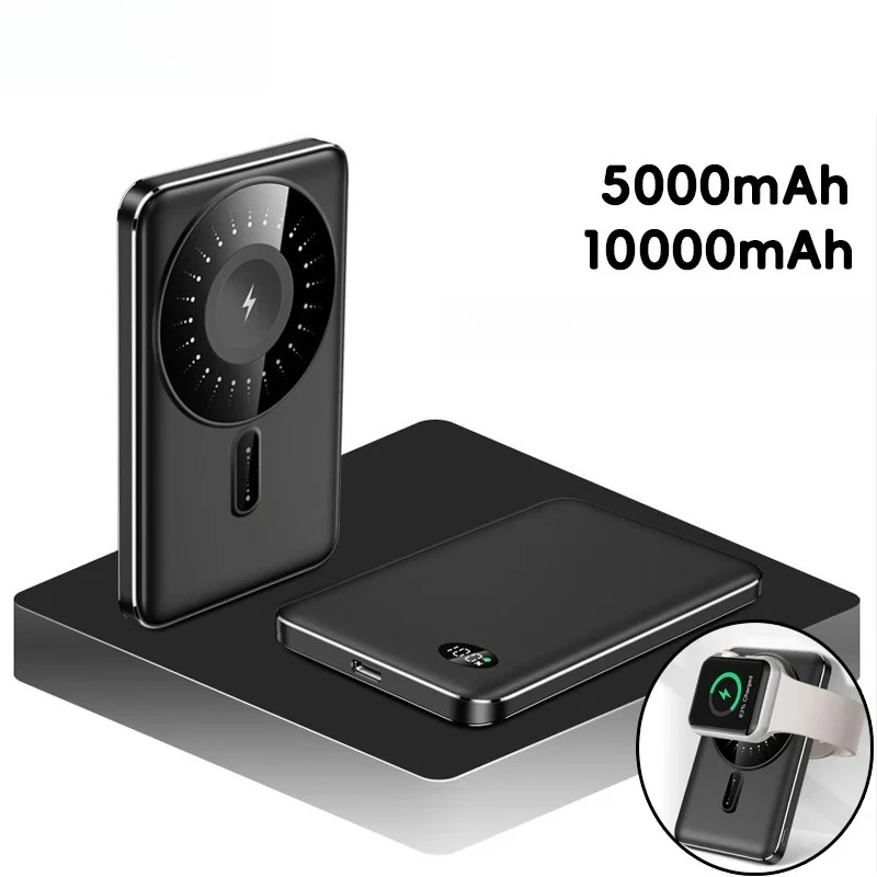 

Magnetic 10000mAh Wireless Power Bank 5000mAh Portable USB C Fast Charging External Spare Battery for Apple Watch iPhone Samsung
