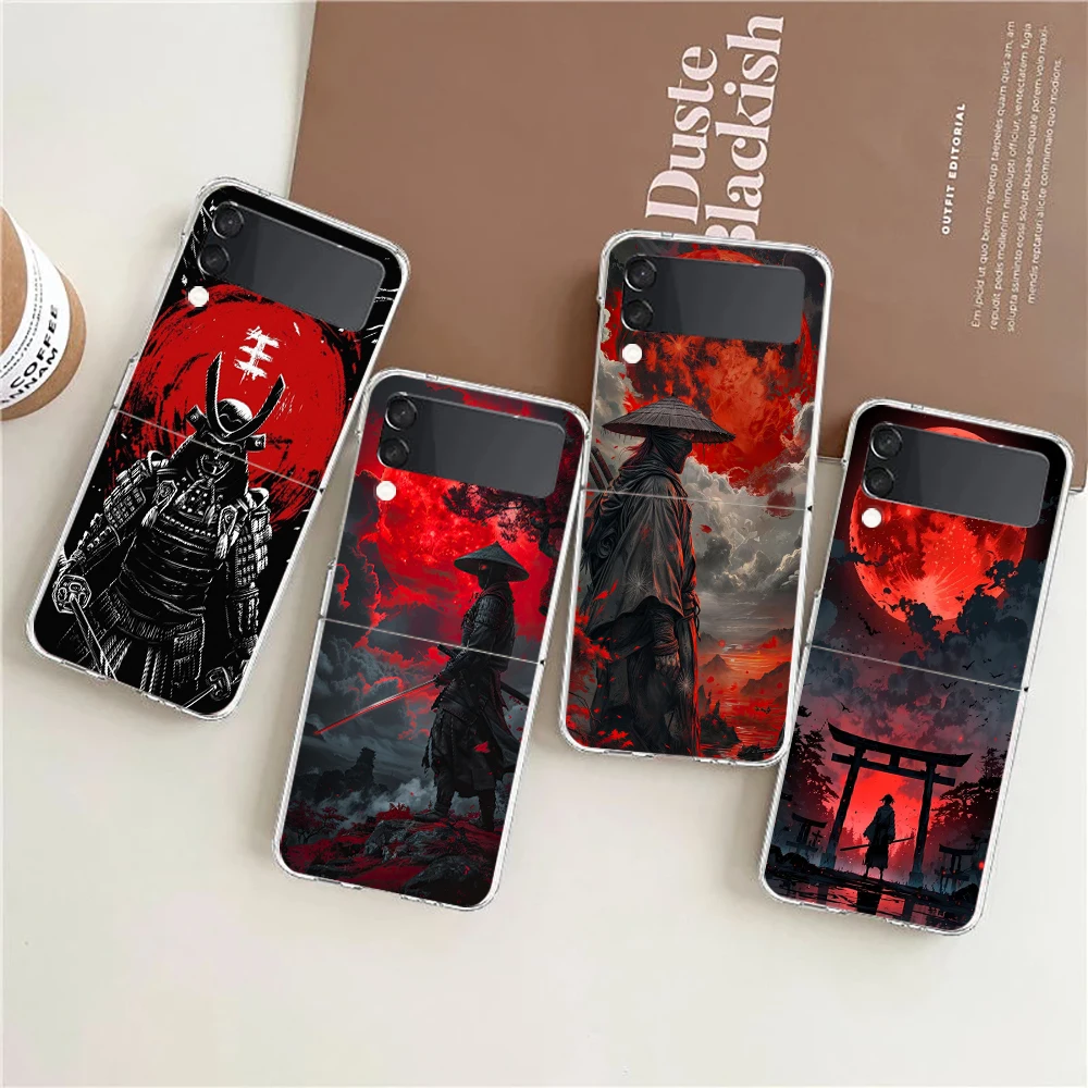 Phone Case For Samsung Galaxy Z Flip 7 6 5 4 3 Z Flip3 Flip4 Flip5 Flip6 Flip7 Transparent Cover Japanese Bushido Samurai