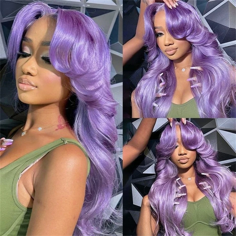 13x6 Purple Lace Front Wigs Human Hair Body Wave Lace Frontal Wig Pre Plucked Brazilian Lavender Purple Colored Human Hair Wigs