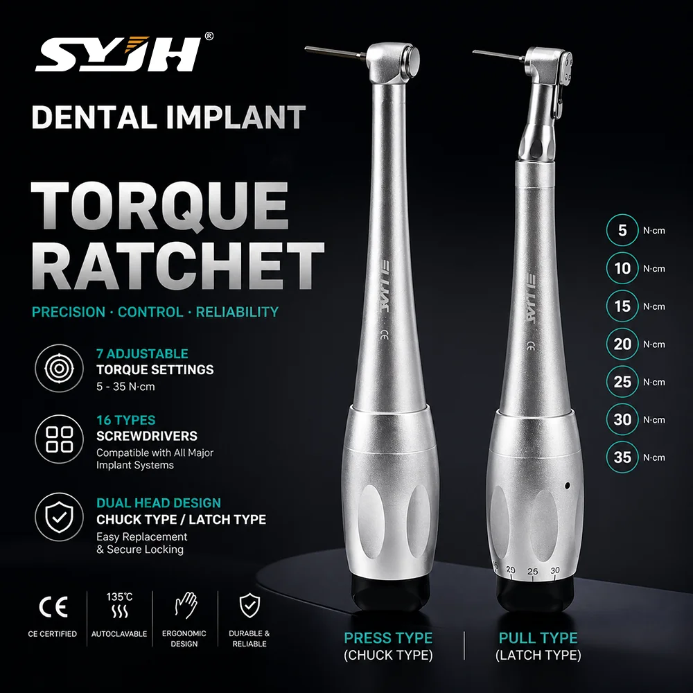 

Push Button Latch Type Dental Implant Ratchet Wrench 7 Universal Torque Settings 16 Screwdrivers Dentistry Tools