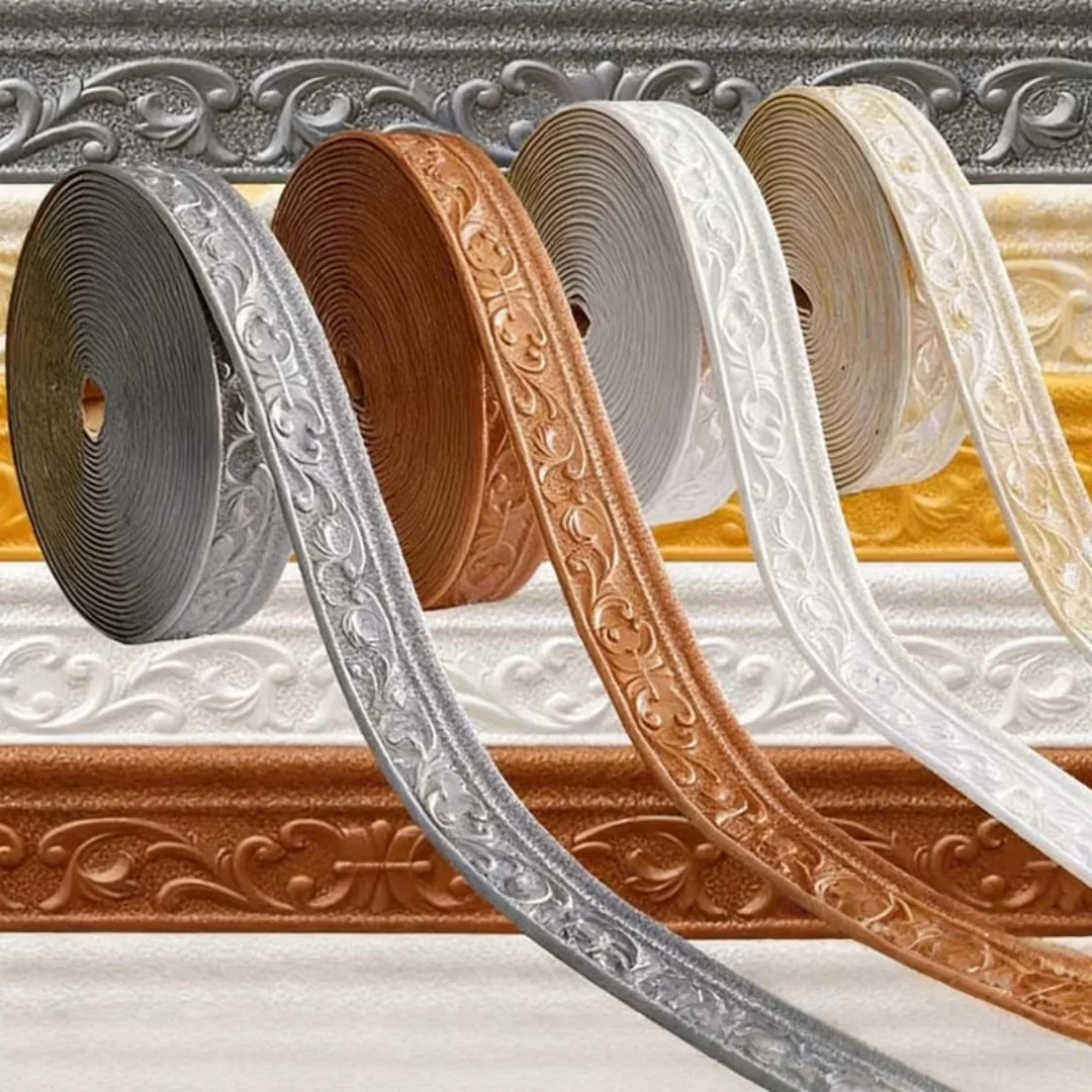 1PC 2.3m/10m 3D Self Adhesive Sticker Wall Trim Line Skirting Border Decor Household Living Room DIY TV Background Stickers