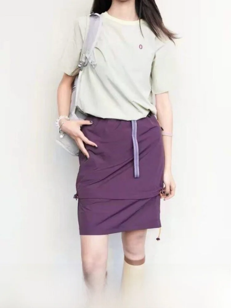 Detachable A-Line  Skirt for Women Outdoor Workwear Slimming Versatile Summer Fashionable Nylon Polyester Elastic Fabric