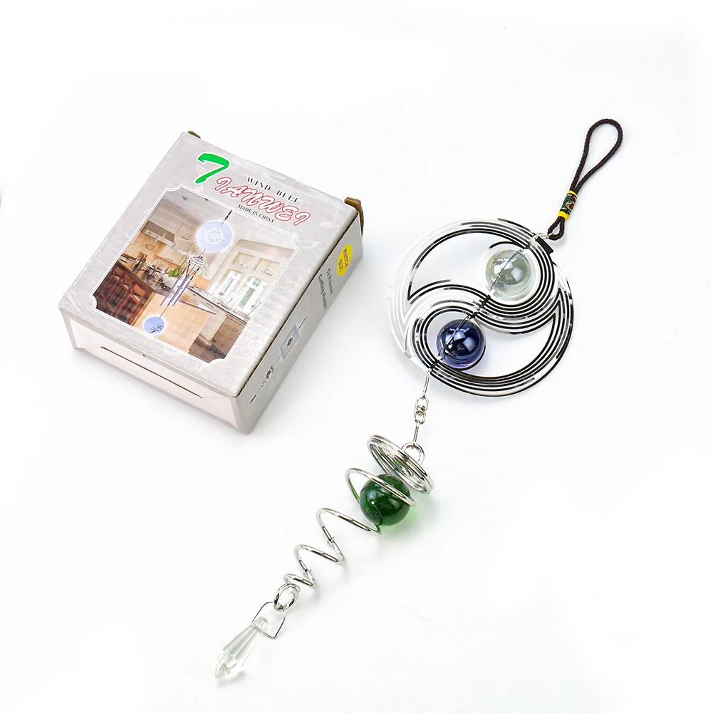 Stainless Steel 3D Rotatable Wind Chimes Tai Chi Shape with Crystal Outdoor Garden Pendant Bedroom Decoration Home Suncatcher