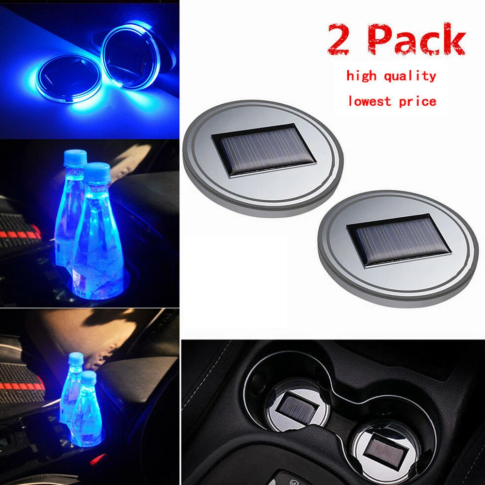 

LED Car Atmosphere Light Solar Water Coaster Car Luminous Coaster Free Wiring Universal Anti-skid Pad Waterproof Car Accessories