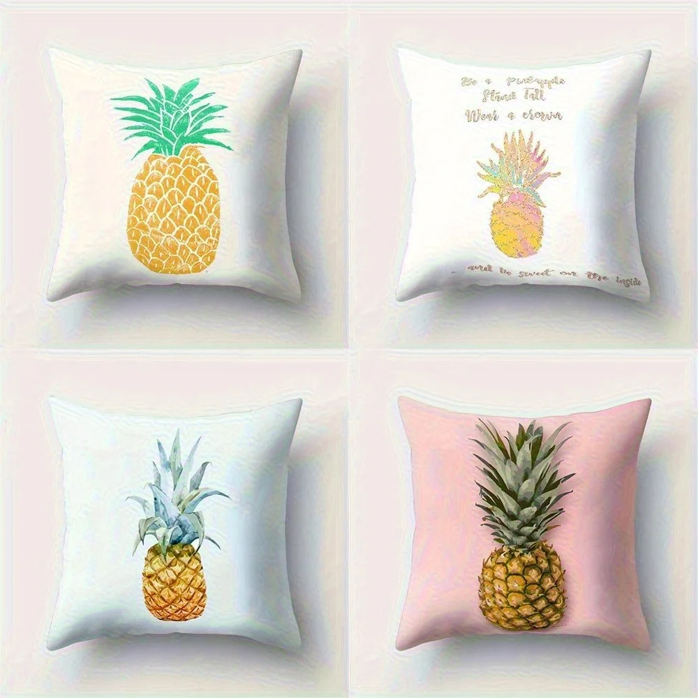 4pcs Pineapple-themed pattern Single-sided printing Short plush Suitable living rooms bedrooms sofas (excluding pillow cores)