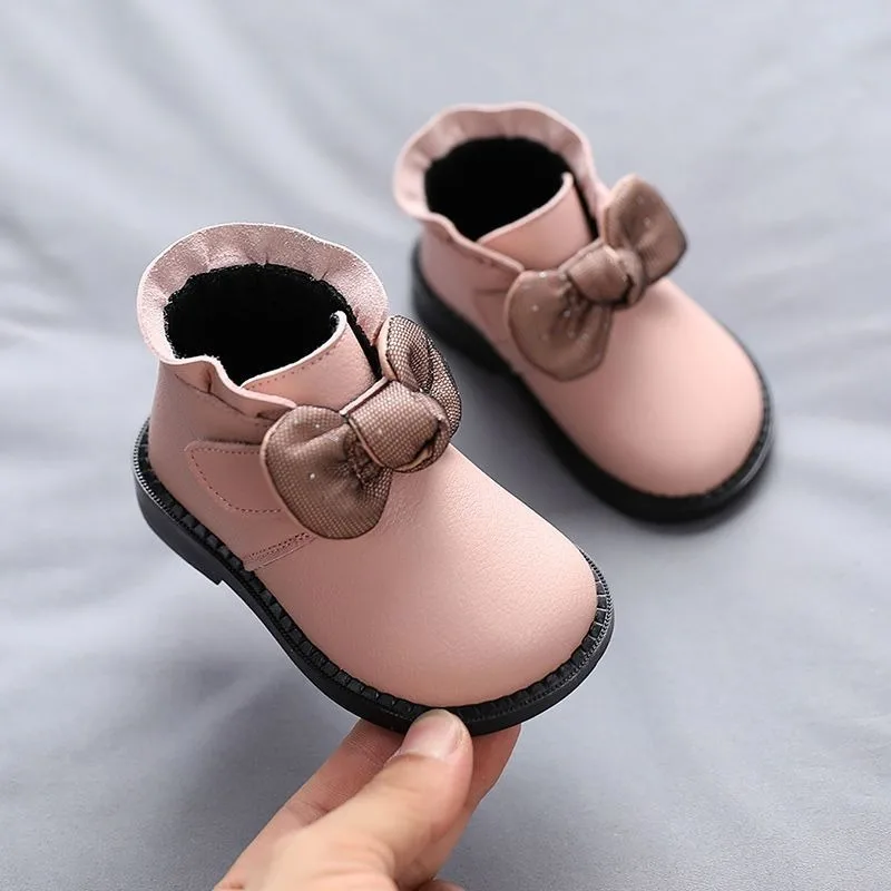 Baby Toddler Ankle Boots for 1-3 Years Winter Cotton Fleece Lined Learning Shoes Soft Sole Girls' Princess Leather Boots