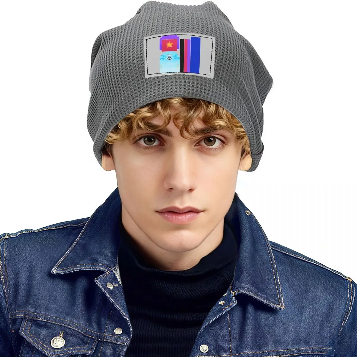 Glamrock Bonnie Fazbear Entertainment Waffle Knit Fleece Lined Beanie with PU Leather Patch Unisex Warm Winter Soft Cap