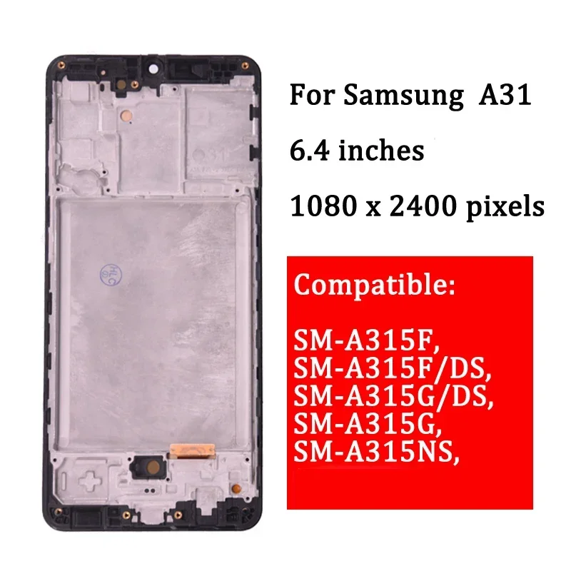 Super AMOLED For Samsung A31 A315 A315F A315F/DS A315G/DS A315G LCD Display Touch Screen Digitizer Replacement Assembly