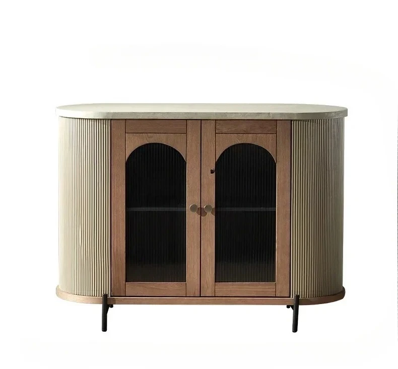JJFrench Retro Old Antique Cement Paint Dining Side Cabinet Furniture Model Room Tea Cabinet