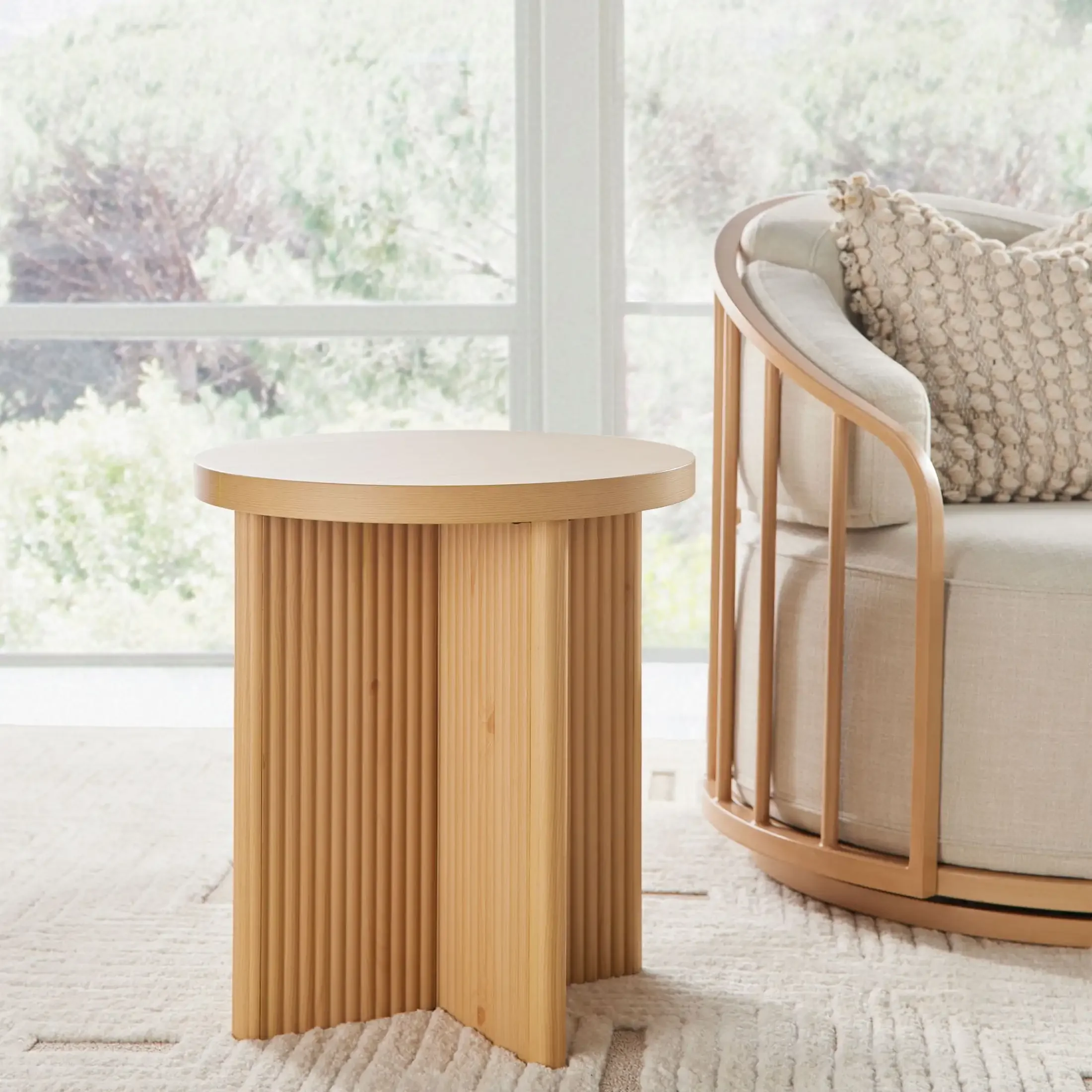 Lillian Fluted End Table, Natural Pine Finish