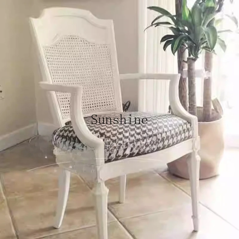 

French antique solid wood home restaurant B & B rattan chair