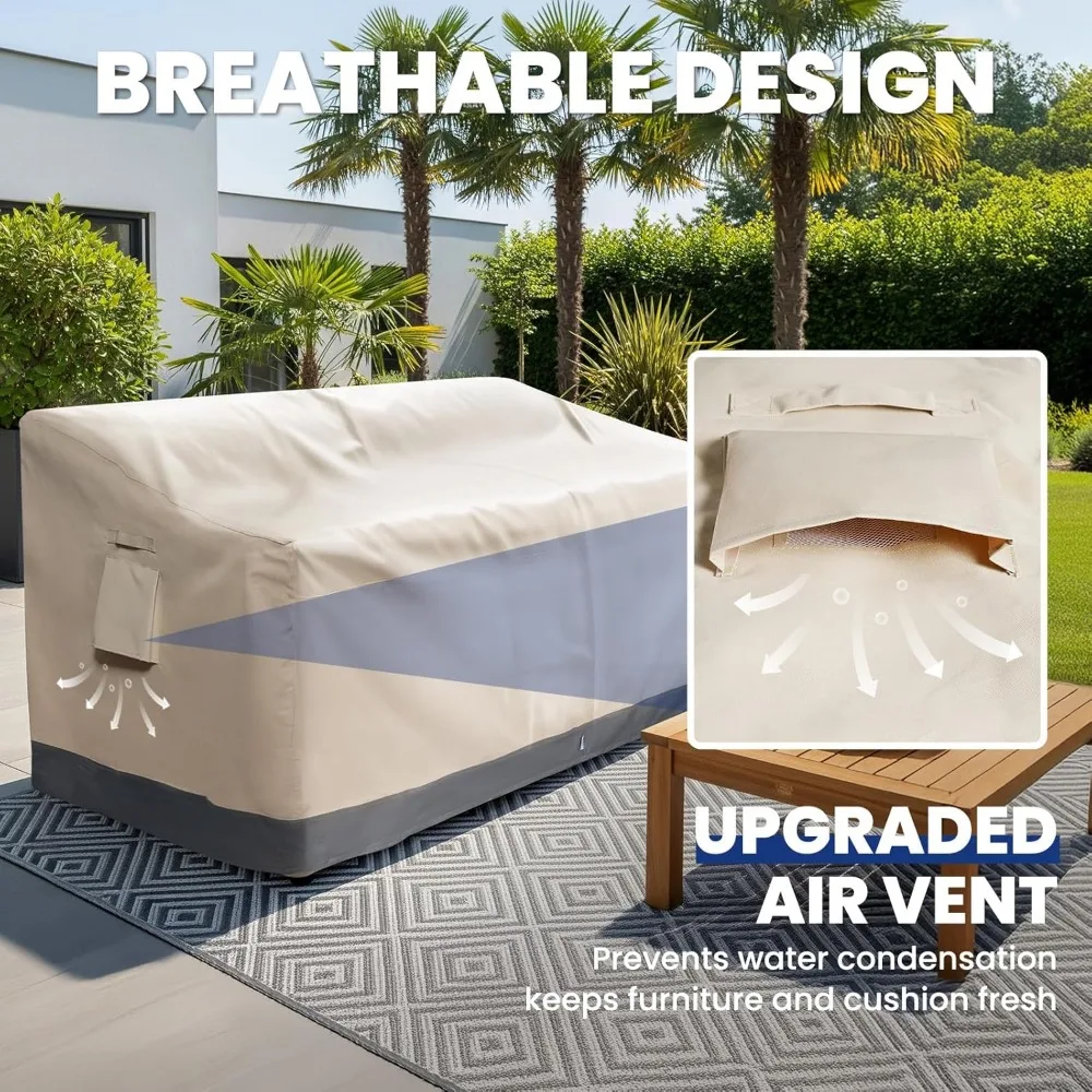 غطاء أريكة خارجي شديد التحمل بمقعدين مقاوم للماء - أغطية أثاث الفناء مع فتحة تهوية، مقعد أريكة خارجي