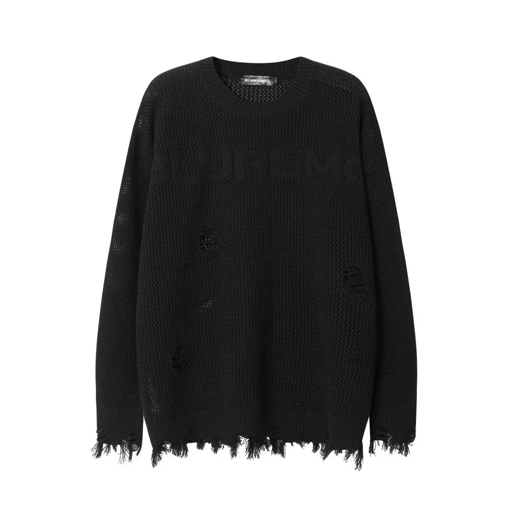 Distressed Ripped Holes Tassels Loose Goth Sweaters for Men Women Torn Frayed Ugly Men's Hiphop Winter Clothing Pulls Streetwear