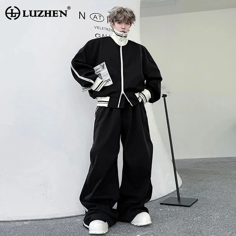 

LUZHEN 2025 Autumn New Sports Two-piece Sets Handsome Men's Fashion Loose Straight Casual Pants Double Zipper Male Coat JY4988