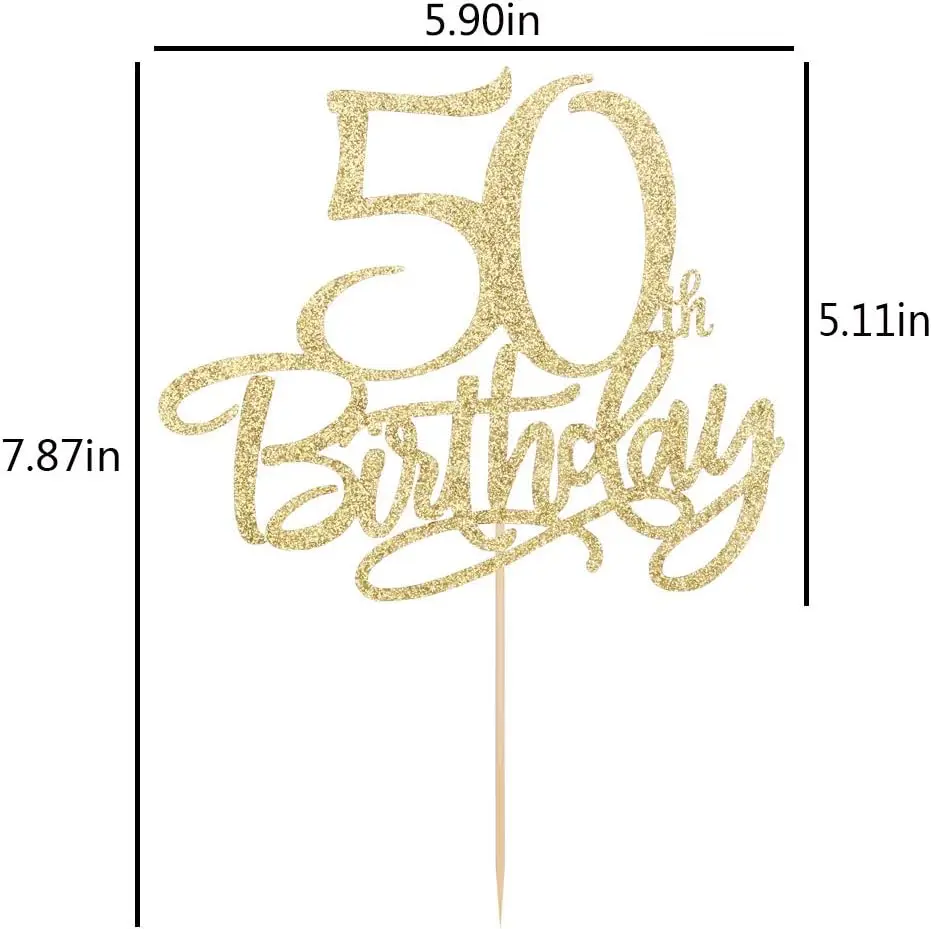 Gold happy 50th birthday cake topper,Hello 50, Cheers to 50 Years,50 & Fabulous Party Decoration(50)