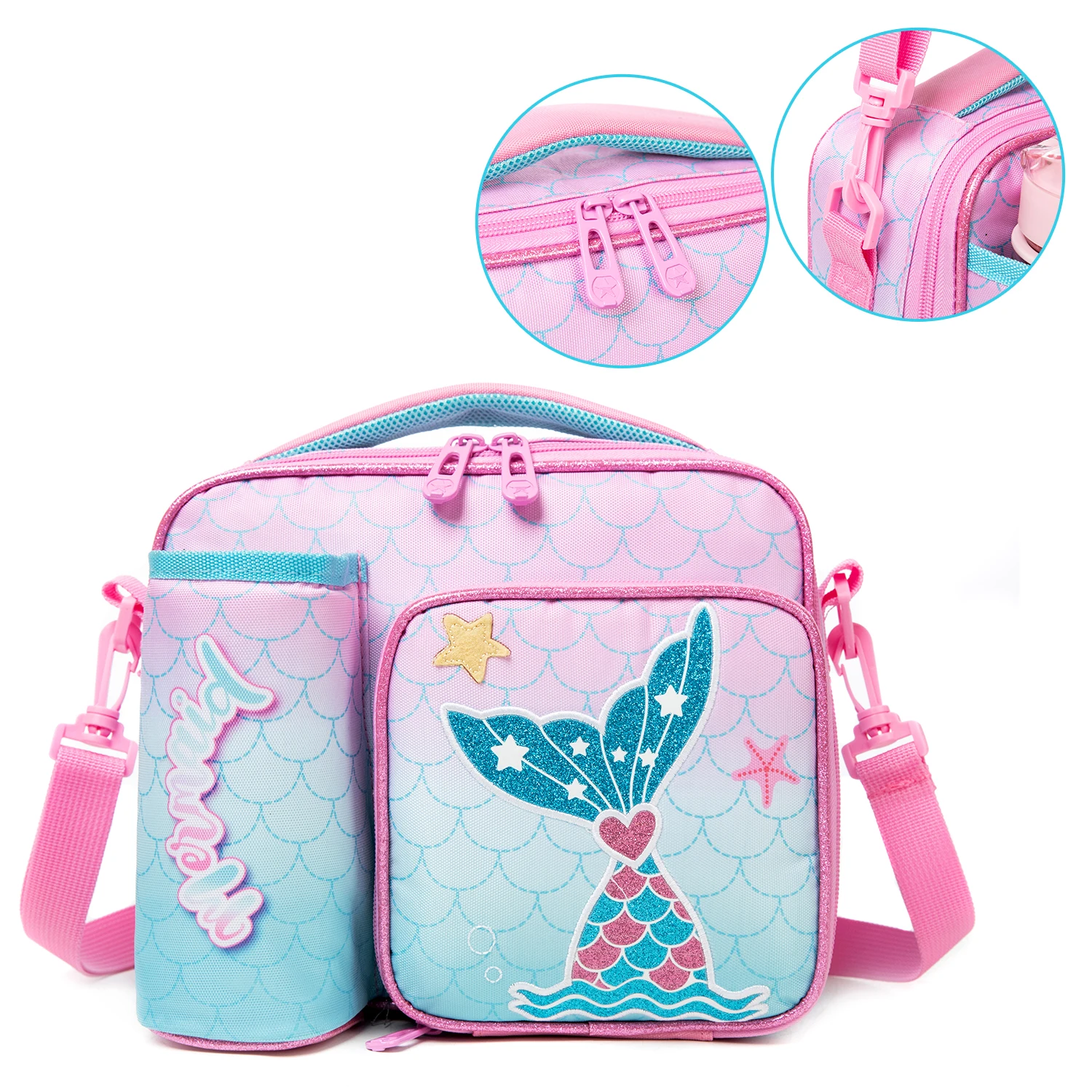 Girls Lunch Bag Mermaids and Alpacas Cute Polyester Lunch Bag for Picnic Outing School Best Gift for Girls