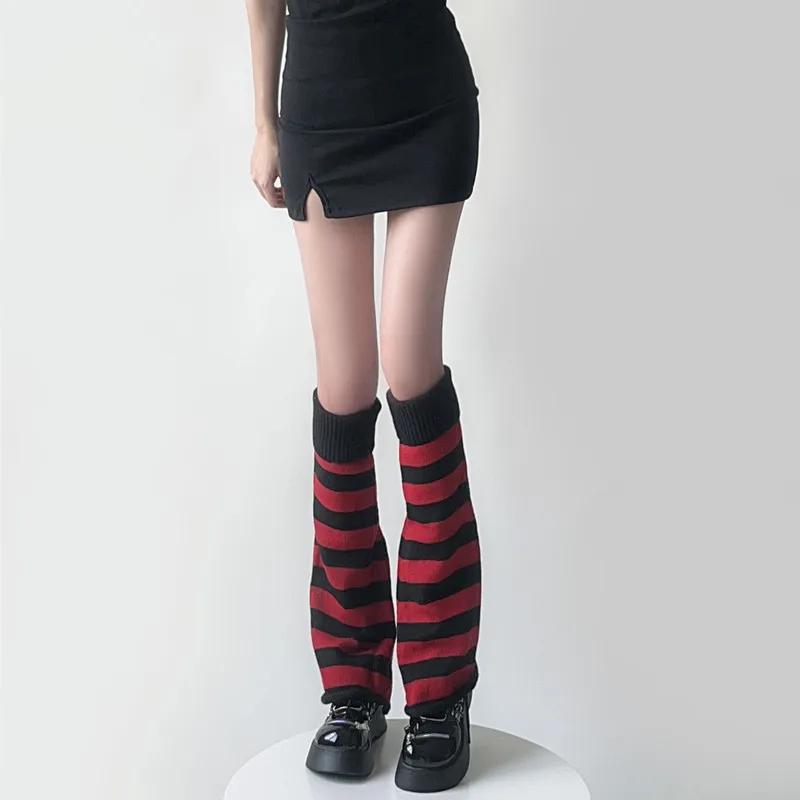 Punk Leg Warmers Gothic Socks Japanese Jk Leg Cover Lolita Harajuku Y2k Girl Leg Long Cool Dog Bone Stripe Socks Accessories