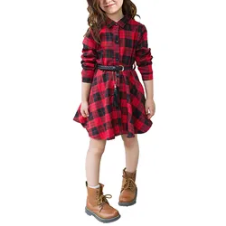 4t Ballet Dress Girls Casual Dress Belt Long Sleeve Buffalo Check Black White Red Plaid Dresses For Kid Girls Spandex Dress