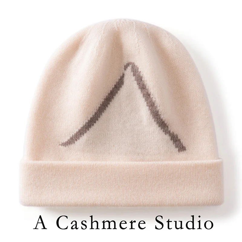 Double Jacquard Hat Winter 100% Pure Cashmere Unisex Knitted Beanie Hat Outdoor Warm Threaded Hat Fashion New Hat Without Brim