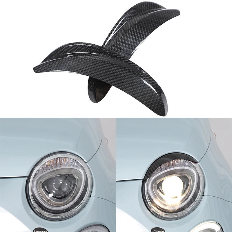 

For Fiat 500 Abarth 595 16-25 Real Carbon Fiber Car Front Headlight Eyebrow Cover Trim Car Accessories