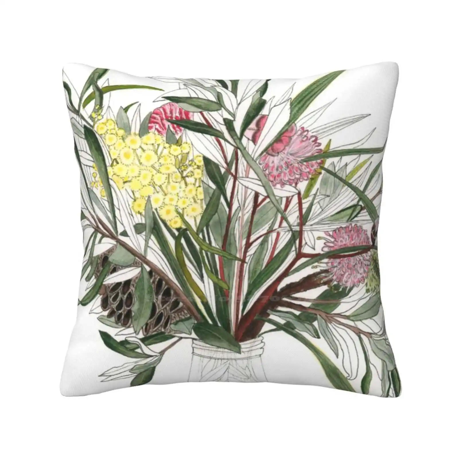 Native Australian Flower Arrangement Bouquet Pillow Cover Hug Pillowcase Australian Flora Australian Plant Wattle Wall Banksia