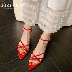 JOZHAMTA Size 34-43 Women Real Leather Sandals Sexy Strappy Thin High Heels Summer Shoes Ins Ankle Strap Party Office Dress