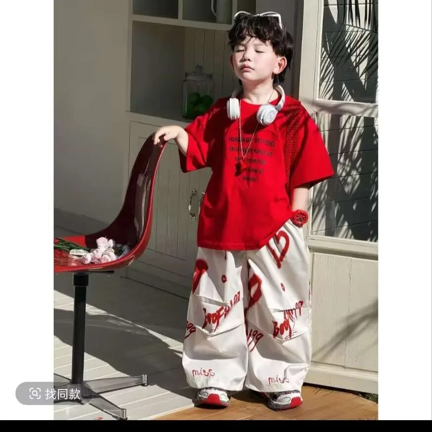 

Boys' Summer Set Fashion New Children's Printed Short sleeved T-shirt+Casual Pants Two piece Set