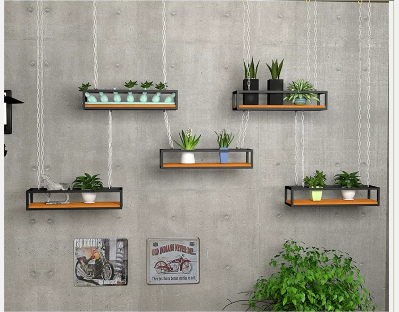 Creative air iron hanging ceiling flower rack industrial wind wine bar restaurant green plant hanger decorative shelf