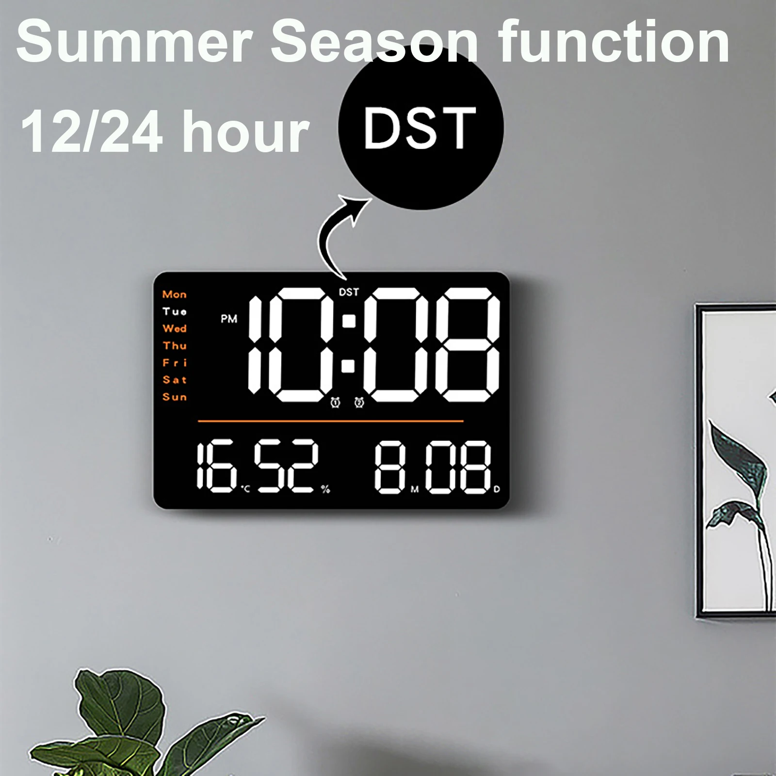 LED Large Digital Wall Clock Remote Control Temperature Date Week Display Adjustable Brightness Modern Living Room Alarms Clocks