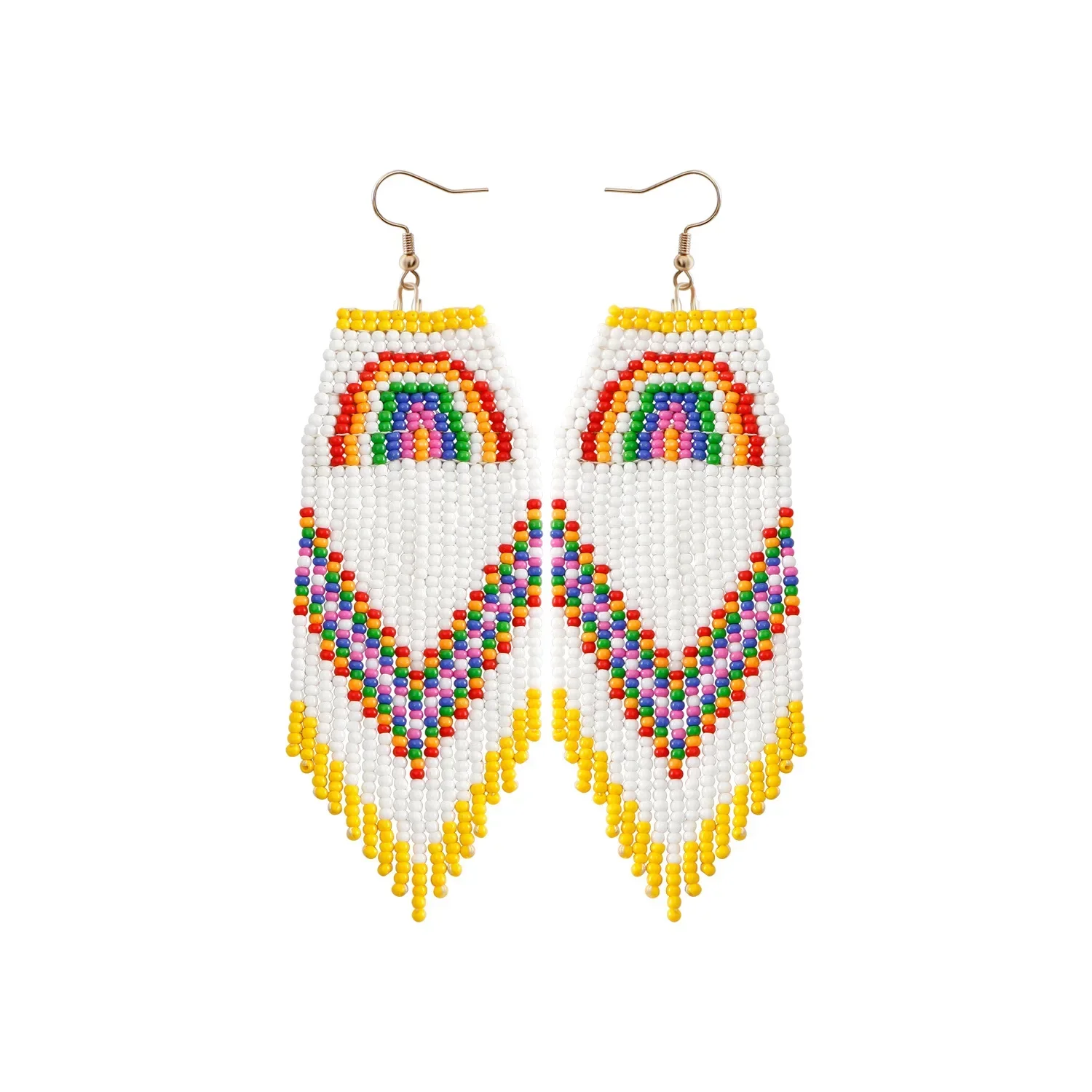 Rice bead earrings Tassel Rainbow Originality Design Hand knitting Female Bohemia Alloy Versatile Fashion Simple Beaded earrings