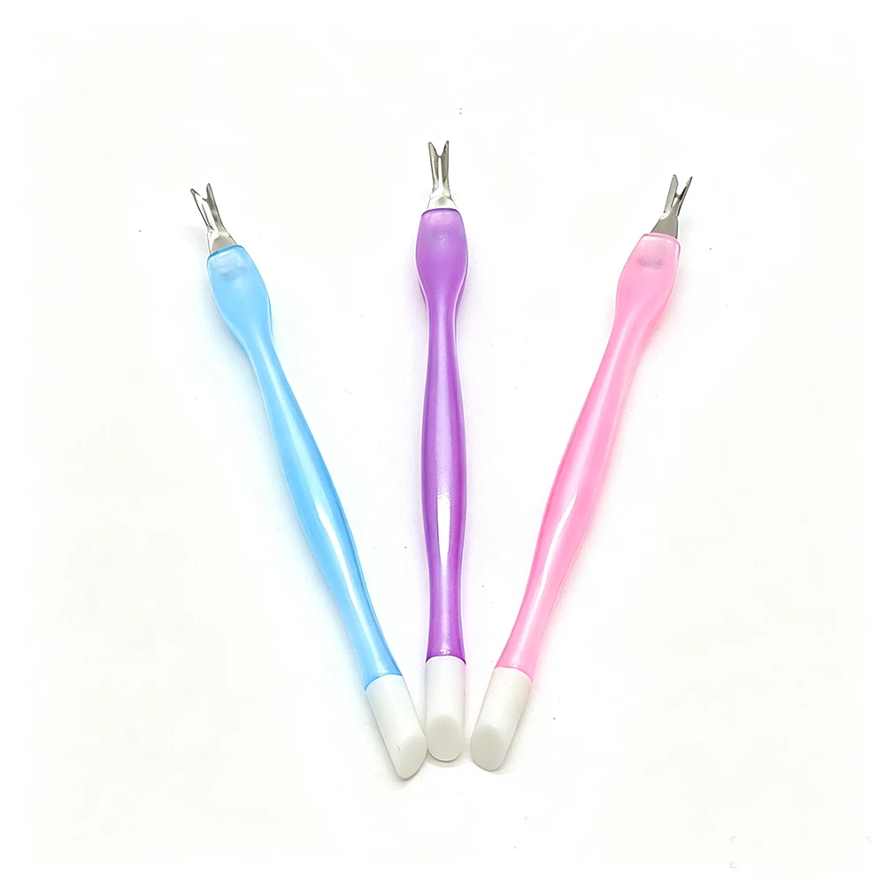 60Pcs Dual-Ended Cuticle Pusher Trim Metal Dead Skin Fork Silicone Tip Plastic Non-slip Handle For Home Salon Nail Cuticle Care