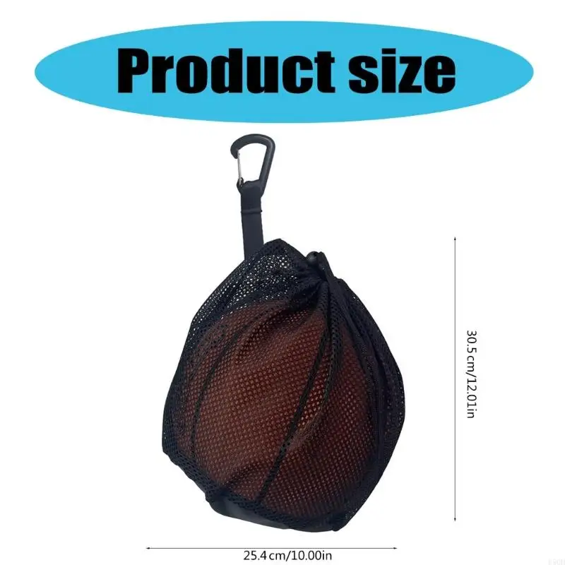 Mesh Basketball Net Bag with Zippers Pocket, Sport Drawstring Back Bag with Hanging Hook for Carrying Soccer Volleyball D5QD