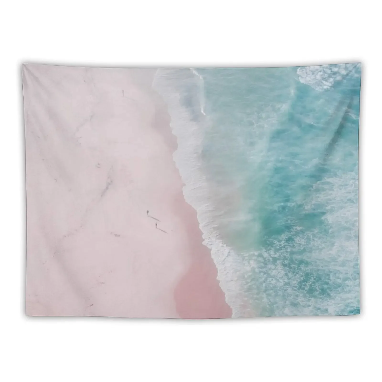 Aerial Ocean Beach walk - Pink Sand - Pastel Beach - Sea Travel photography Tapestry Home Decorations Tapestry