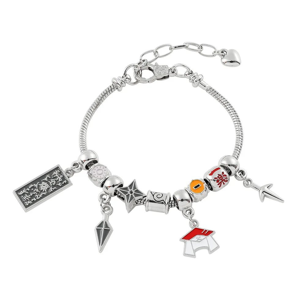 1pc Anime Naruto Hiruzen Sarutobi Hat Shuriken Ninja Beaded Alloy Bracelet