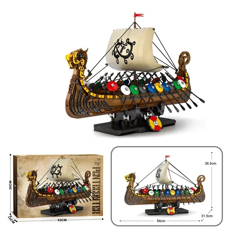 2547PCS Pirate Keelboat Building Blocks Classic Viking Warship Model Bricks Desktop Decoration Kids Educational Toy Holiday Gift