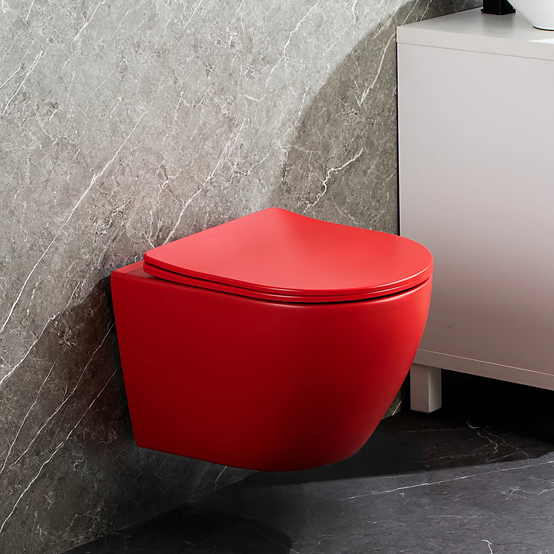 Cheap Wall Hung Toilet Ceramic One Piece Coloured Glaze Red Wall Mounted Toilet Bowl