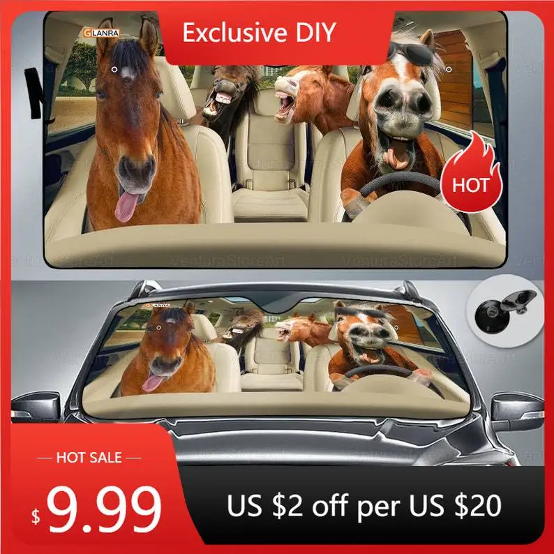 

Funny Family Horse Car Sunshade, Horse Sunshade, Horse Lover, Horse Car Decoration, Car Sun Protector, Horse Decoration PHT29220