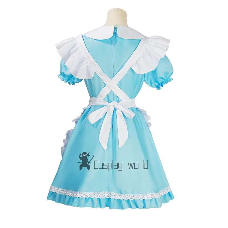 할로윈 여성 성인 애니메이션 앨리스 어드벤처 블루 파티 드레스 앨리스 카드 놀이 메이드 복장 로리타 코스프레 의상