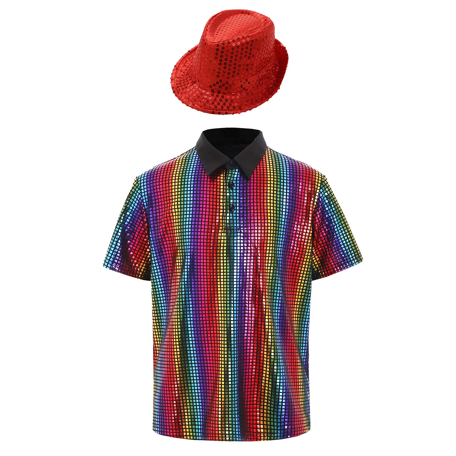 أطفال بنين بنات 70s 80s ديسكو زي الجاز الهيب هوب الرقص القمم لامعة التقزح اللوني الترتر تي شيرت وقبعة الشارع Dancewear