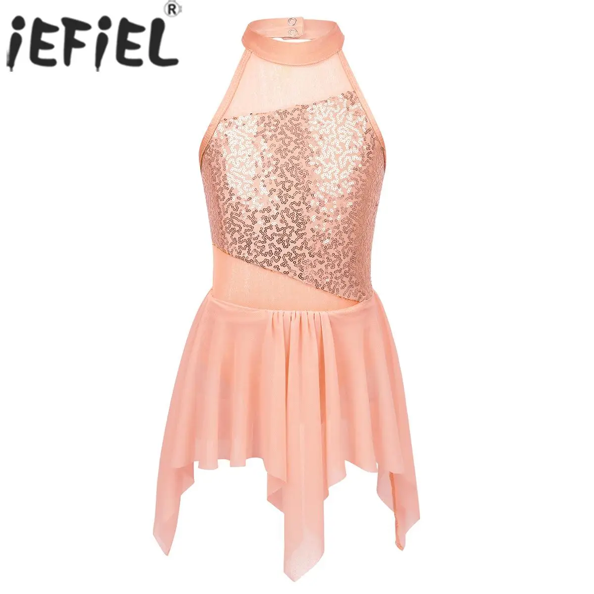 

Kids Girls Sequins Lyrical Ballet Dance Leotard Dress Sleeveless Contemporary Gymnastics Ballroom Latin Jazz Dancewear Costumes