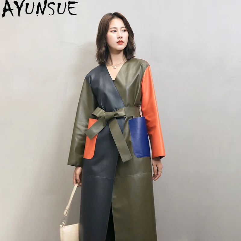 AYUNSUE Pelle di pecora naturale Genuino Giacca di pelle Donna 2025 Trench di media lunghezza Donna Giubbotti Autunno Vestiti │????ха Жха Ж Dön Dönalı......