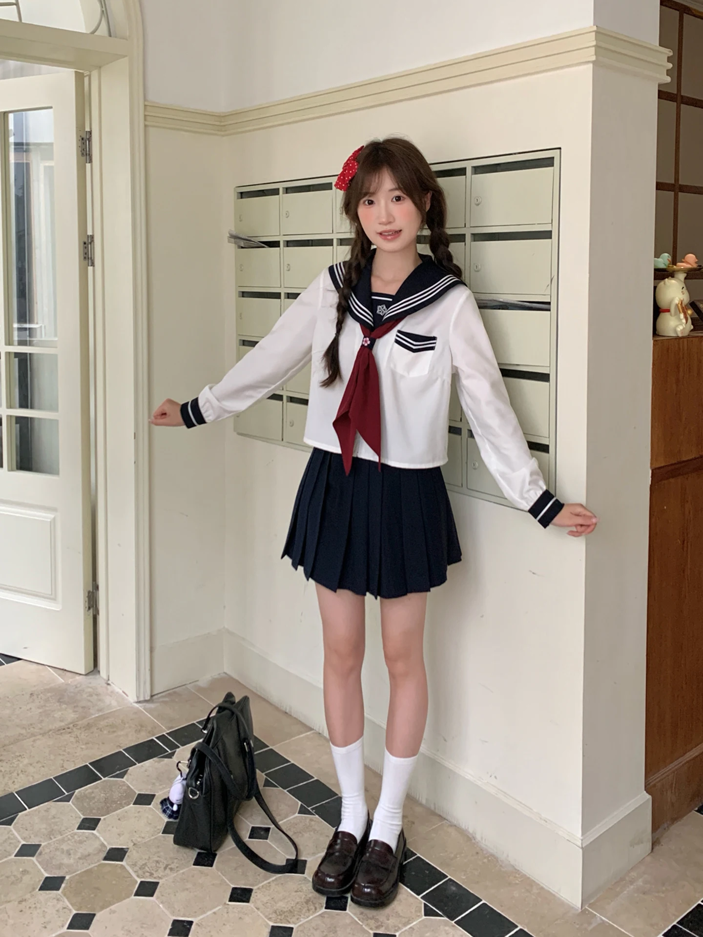 

Tokyo Original Long Sleeve Sailor Suit Short Skirt Set Japanese Style Collision Purple Small Size College Style Student Uniform