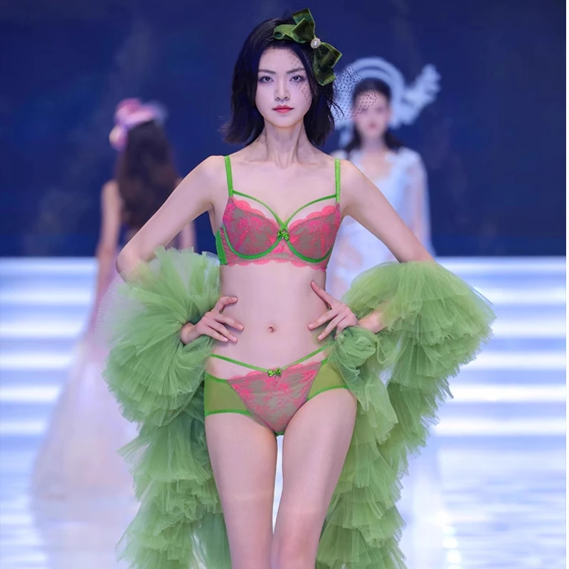 المرأة الفرنسية الدانتيل مجموعة الملابس الداخلية رفع الراحة صالح الأشرطة قابل للتعديل مثير البرازيلي مجموعة البكيني مكافحة ترهل هدية الكريسماس MOYISU