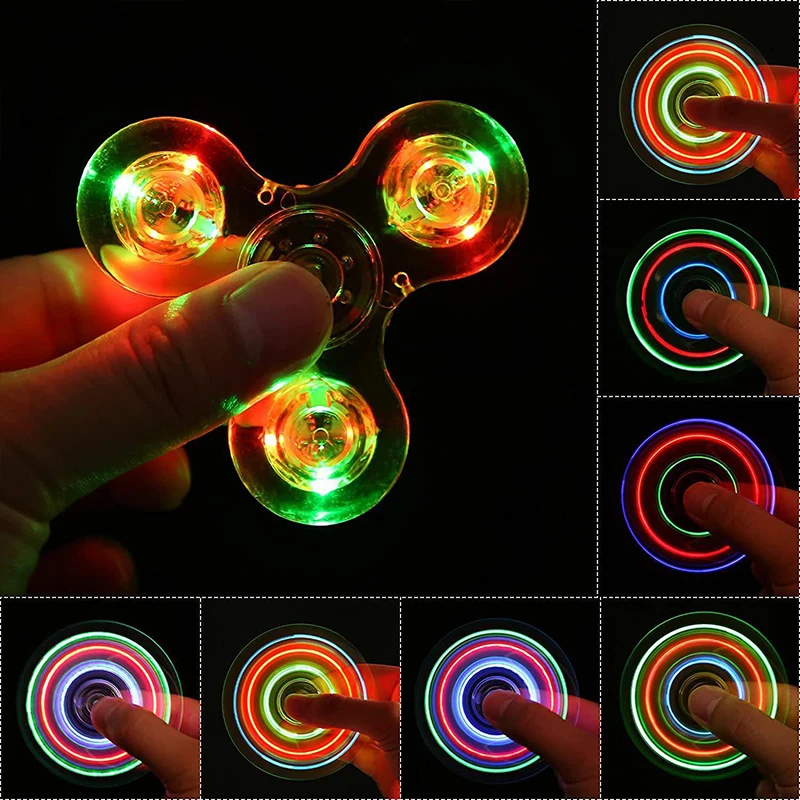 Crystal Luminous LED light Fidget Spinner Hand Top Spinners Glow in Dark EDC Stress Relief Toys Kinetic Gyroscope for Children