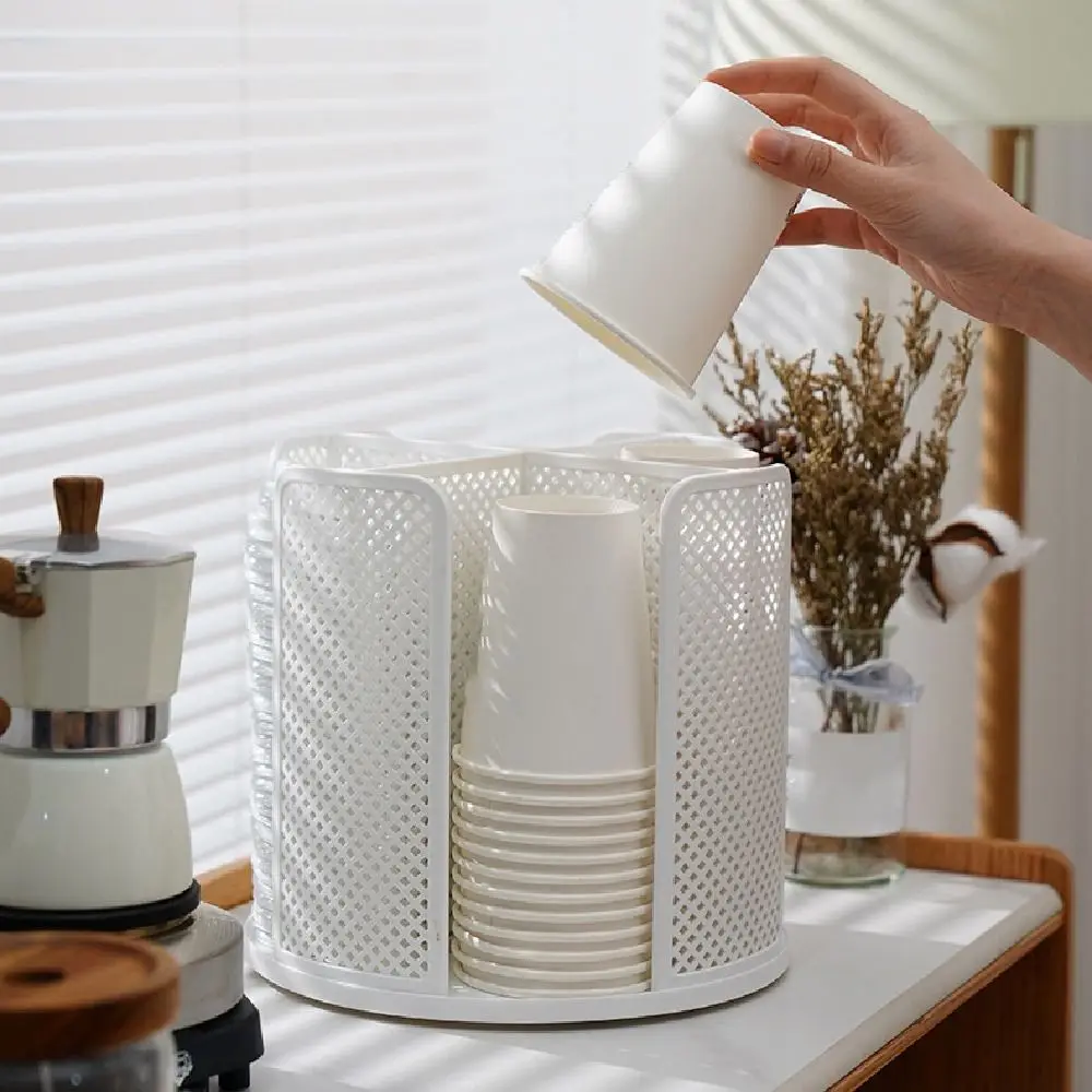 

360 ° Вращающаяся полка для хранения стаканчиков, съемный держатель для бумажных стаканчиков с 4 отделениями, компактный креативный настольный органайзер для хранения